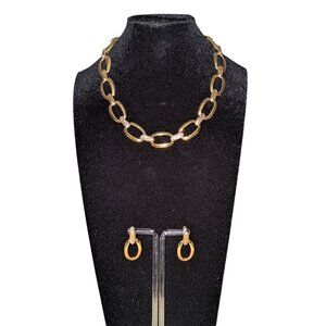 Napier Gold Tone Chunky Necklace & Earring Set With Adjustable Length & Post Ear